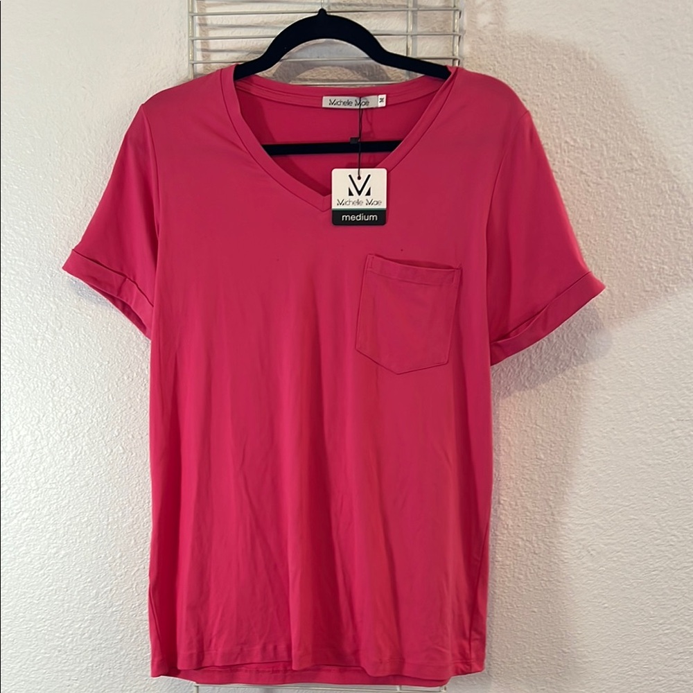 Michelle Mae Pink Cuffed Sleeve Relaxed T-Shirt
